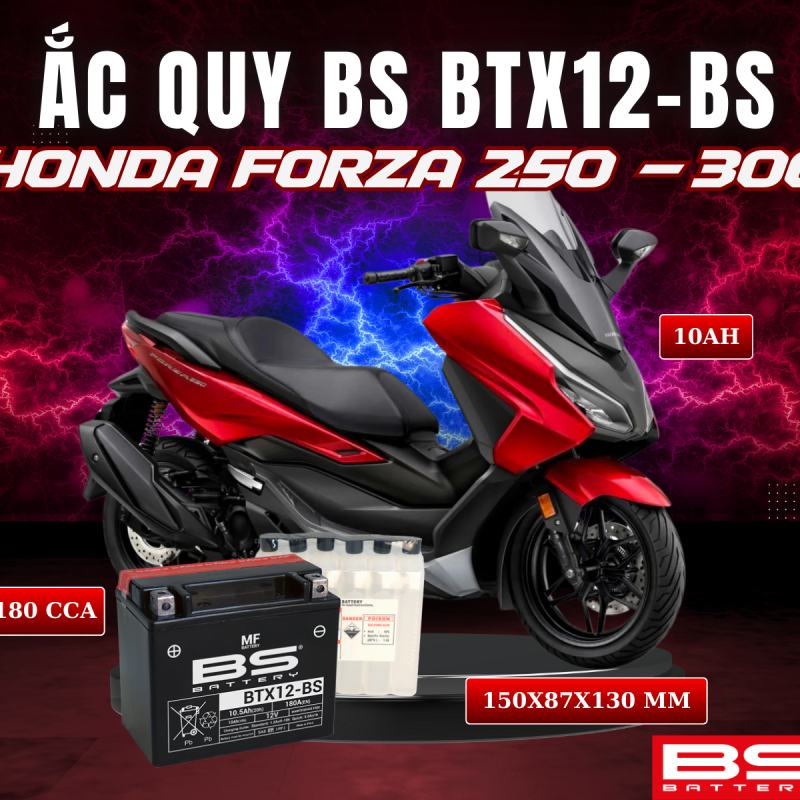 BÌNH ẮC QUY BS BTX12-BS 180CCA HONDA FORZA 250-300 (150x87x130 mm)