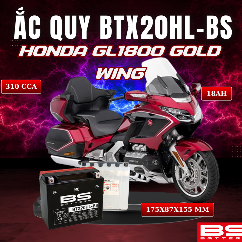 ẮC QUY BS BTX20HL-BS 310CCA HONDA GL1800 GOLD WING (175x87x155 mm)