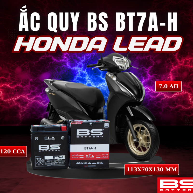 BÌNH ẮC QUY BS BT7A-H 120CCA HONDA LEAD (113x70x130 mm)