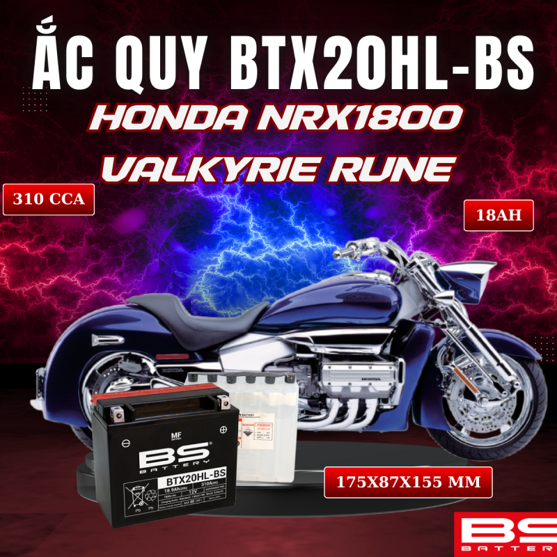BÌNH ẮC QUY BS BTX20HL-BS 310CCA HONDA NRX1800 VALKYRIE RUNE (175x87x155 mm)