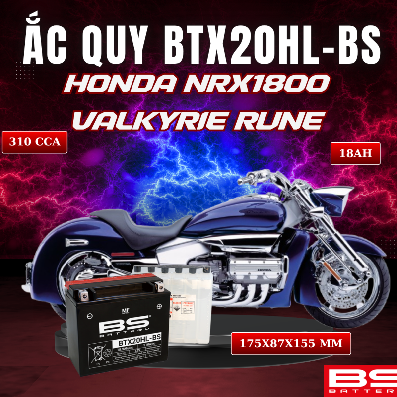 ẮC QUY BS BTX20HL-BS 310CCA HONDA NRX1800 VALKYRIE RUNE (175x87x155 mm)