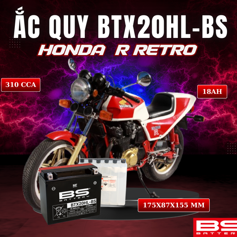 BÌNH ẮC QUY BS BTX20HL-BS 310CCA HONDA R RETRO (175x87x155 mm)
