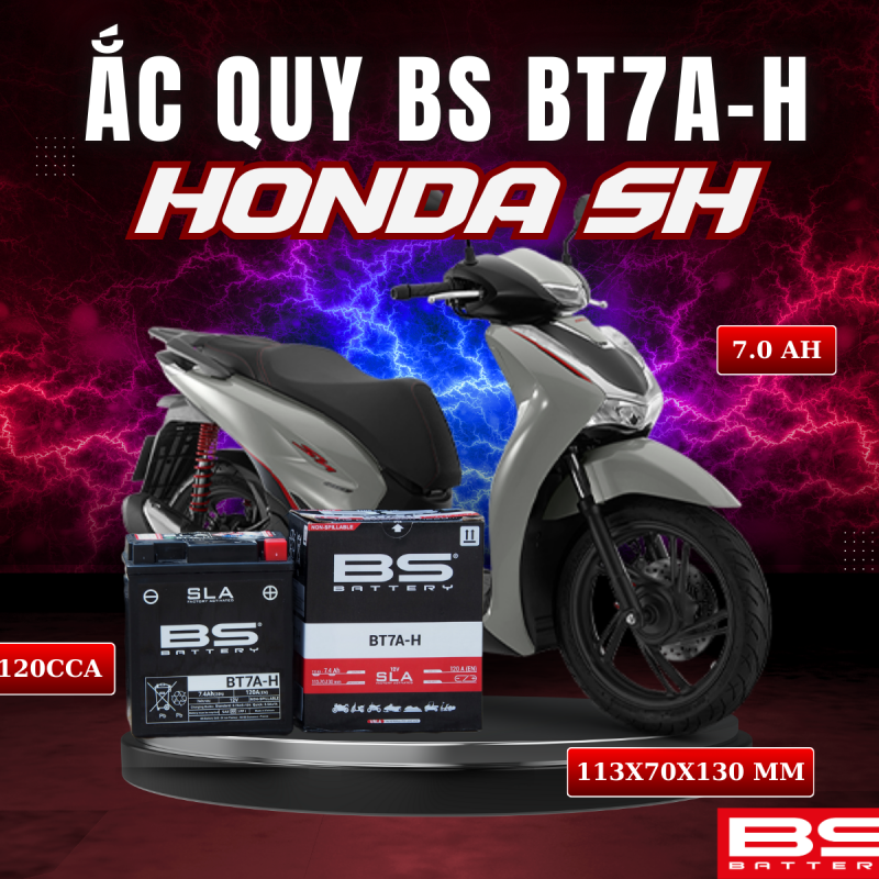 BÌNH ẮC QUY BS BT7A-H 120CCA HONDA SH (113x70x130 mm)