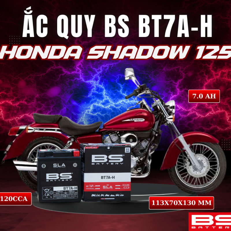 BÌNH ẮC QUY BS BT7A-H 120CCA HONDA SHADOW 125 (113x70x130 mm)
