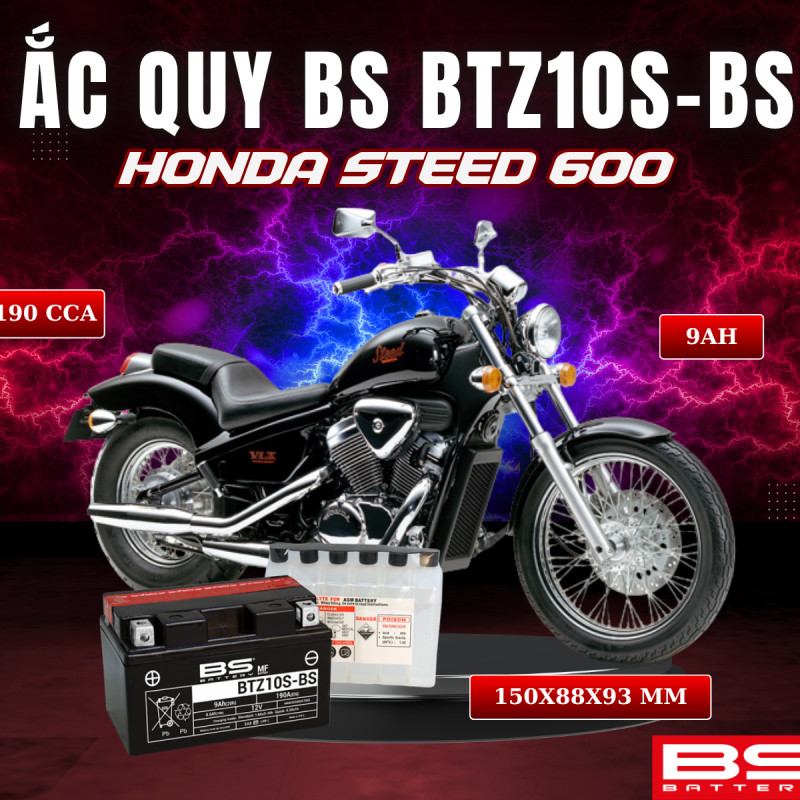ẮC QUY BS BATTERY BTZ10S-BS 190CCA HONDA STEED 600 (150 x 88 x 93 mm)