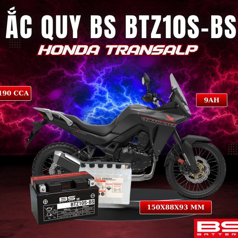 ẮC QUY BS BATTERY BTZ10S-BS 190CCA HONDA TRANSALP (150 x 88 x 93 mm)
