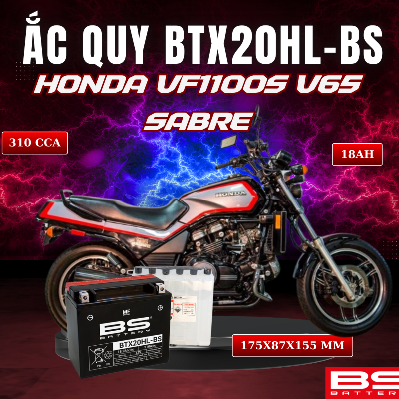 BÌNH ẮC QUY BS BTX20HL-BS 310CCA HONDA VF1100S V65 SABRE (175x87x155 mm)