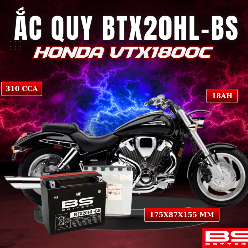 BÌNH ẮC QUY BS BTX20HL-BS 310CCA HONDA VTX1800C (175x87x155 mm)