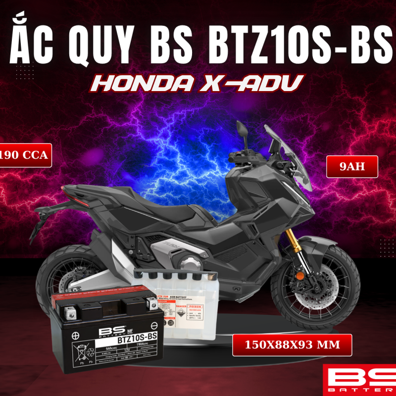 ẮC QUY BS BATTERY BTZ10S-BS 190CCA HONDA X-ADV (150 x 88 x 93 mm)