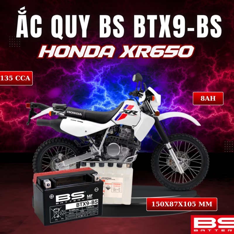 BÌNH ẮC QUY BS BATTERY BTX9-BS 135CCA HONDA XR650 (150 x 87 x 105 mm)