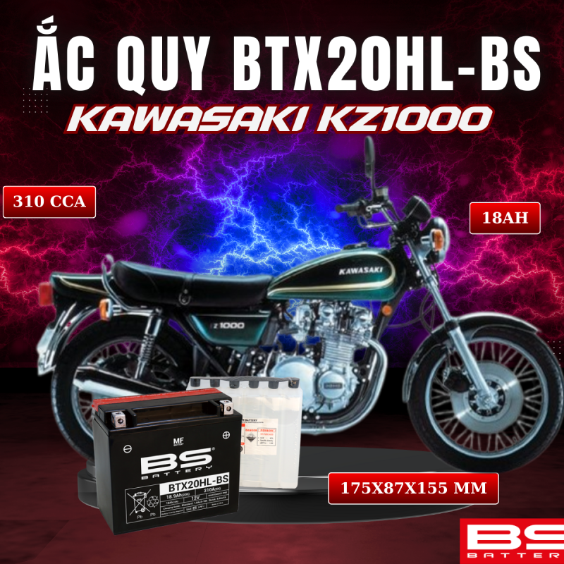 BÌNH ẮC QUY BS BTX20HL-BS 310CCA KAWASAKI KZ1000 (175x87x155 mm)