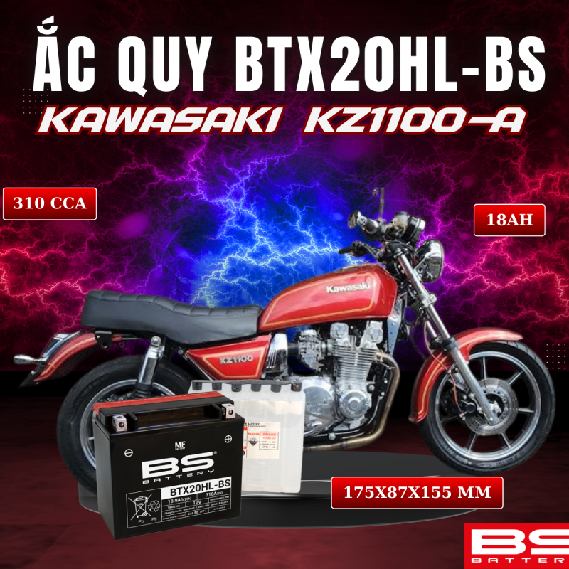 BÌNH ẮC QUY BS BTX20HL-BS 310CCA KAWASAKI KZ1100-A (175x87x155 mm)