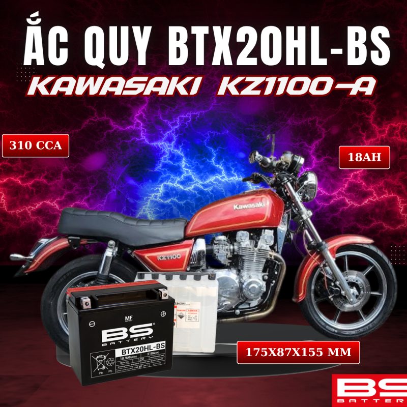 ẮC QUY BS BTX20HL-BS 310CCA KAWASAKI KZ1100-A (175x87x155 mm)