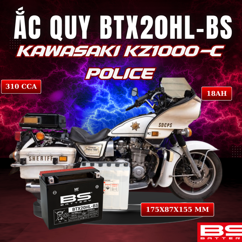 BÌNH ẮC QUY BS BTX20HL-BS 310CCA KAWASAKI KZ1000-C POLICE (175x87x155 mm)