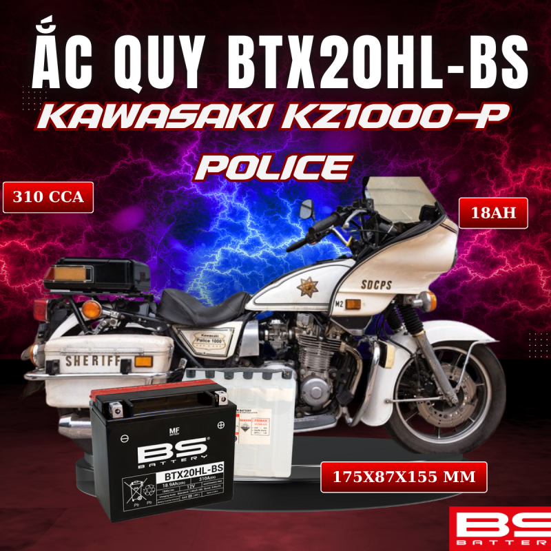 BÌNH ẮC QUY BS BTX20HL-BS 310CCA KAWASAKI KZ1000-P POLICE (175x87x155 mm)