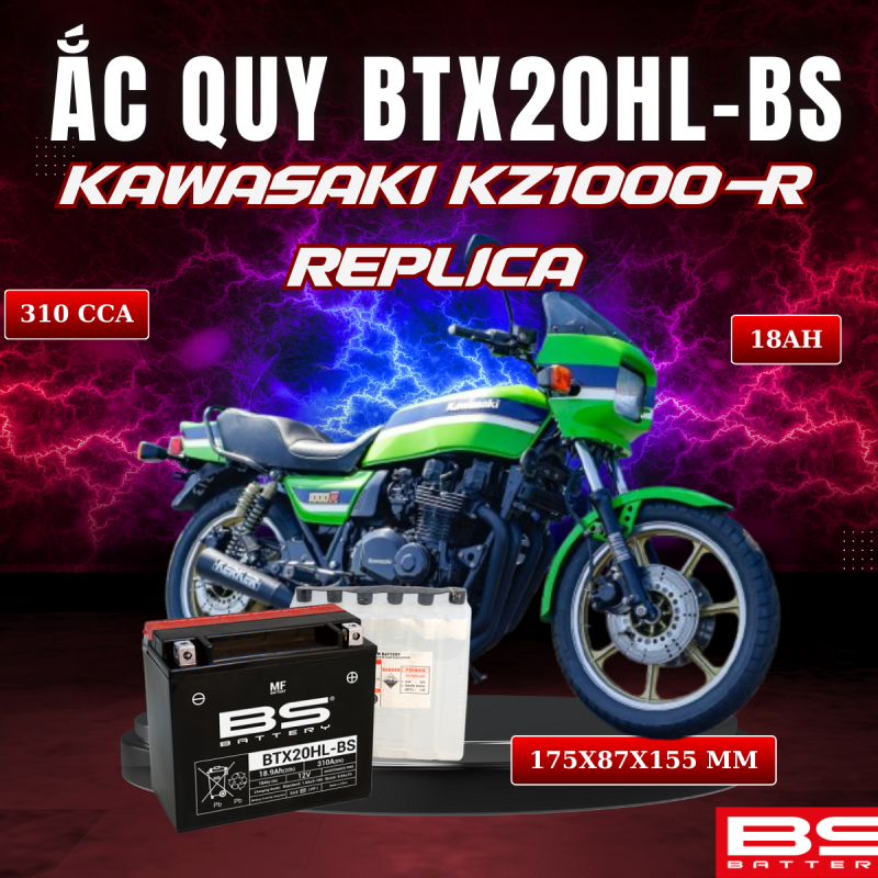 BÌNH ẮC QUY BS BTX20HL-BS 310CCA KAWASAKI KZ1000-R REPLICA (175x87x155 mm)