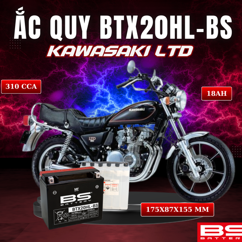 BÌNH ẮC QUY BS BTX20HL-BS 310CCA KAWASAKI LTD (175x87x155 mm)