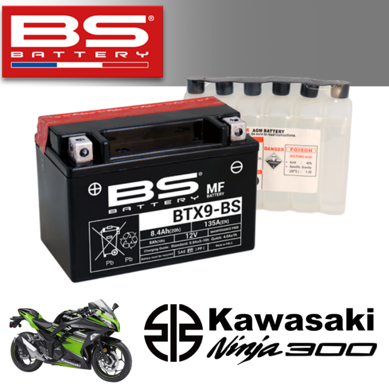 Bình ắc quy BTX9 - BS dành cho xe KAWASAKI NINJA 300