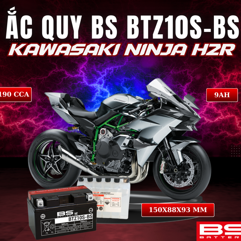 BÌNH ẮC QUY BS BATTERY BTZ10S-BS 190CCA KAWASAKI NINJA H2R (150 x 88 x 93 mm)