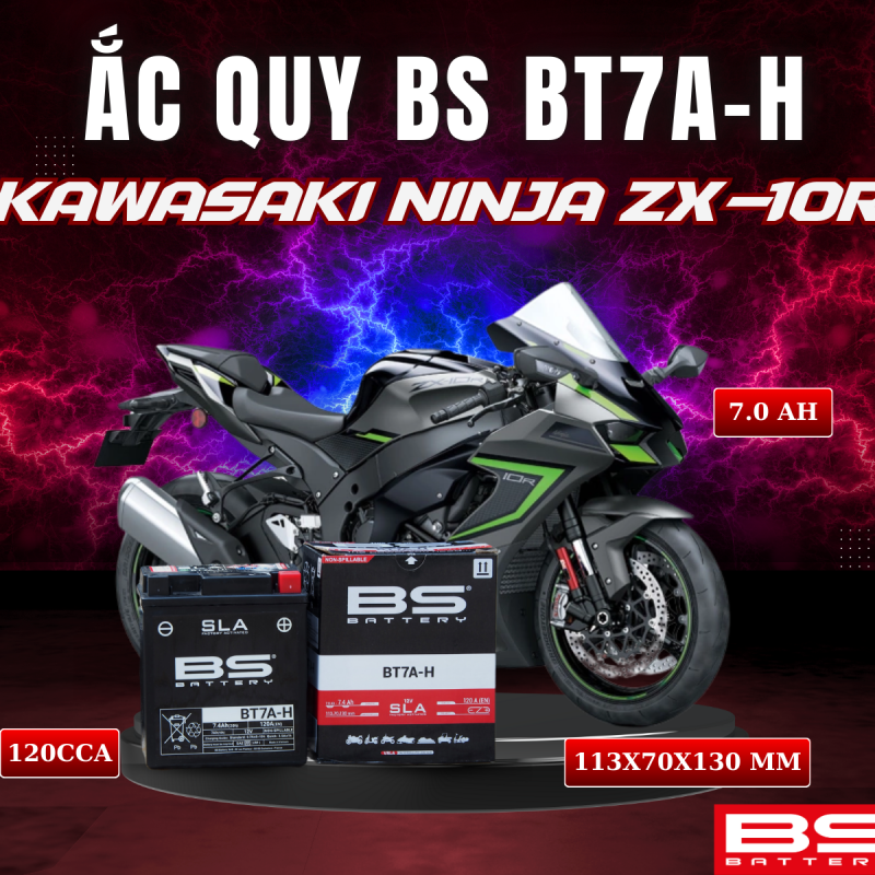 BÌNH ẮC QUY BS BT7A-H 120CCA KAWASAKI NINJA ZX-10R (113x70x130 mm)