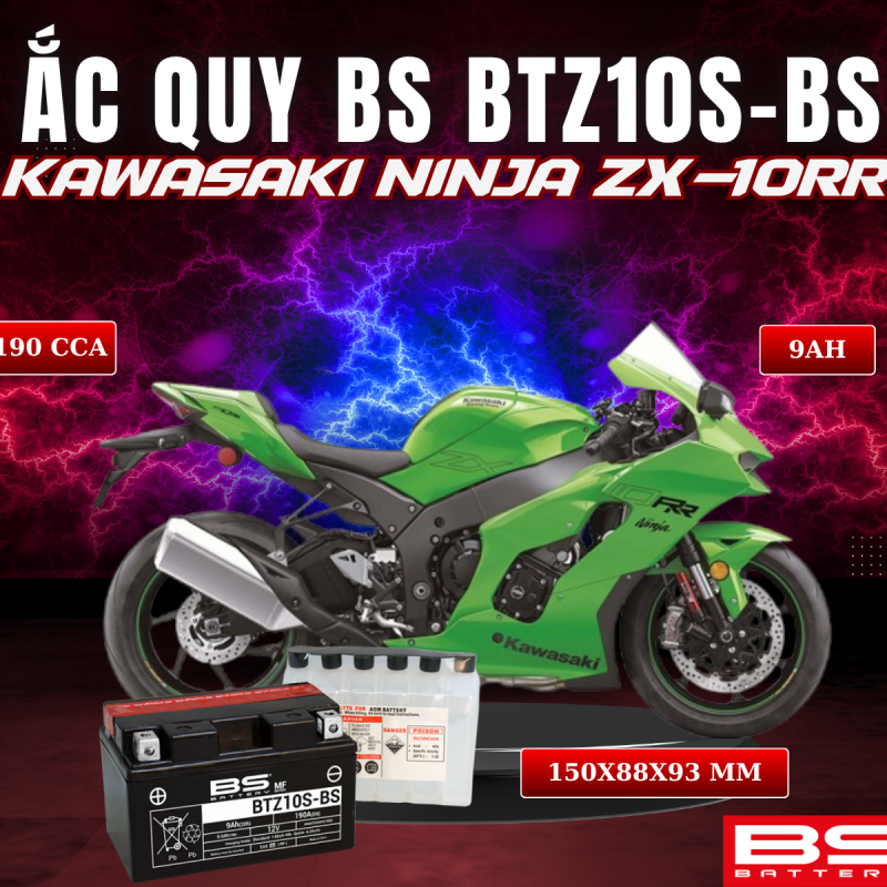 ẮC QUY BS BATTERY BTZ10S-BS 190CCA KAWASAKI NINJA ZX-10RR (150 x 88 x 93 mm)