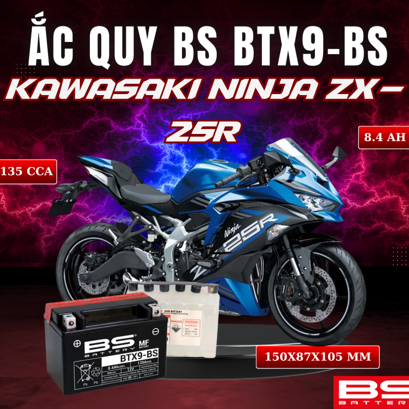 ẮC QUY BS BATTERY BTX9-BS 135CCA KAWASAKI NINJA ZX-25R (150 x 87 x 105 mm)