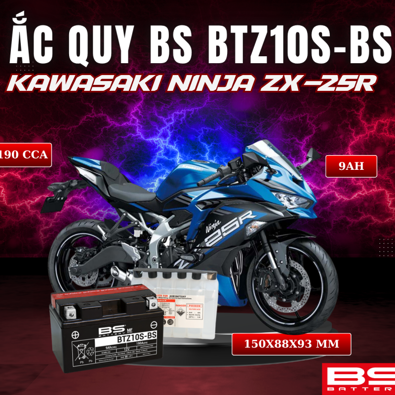 ẮC QUY BS BATTERY BTZ10S-BS 190CCA KAWASAKI NINJA ZX-25R (150 x 88 x 93 mm)