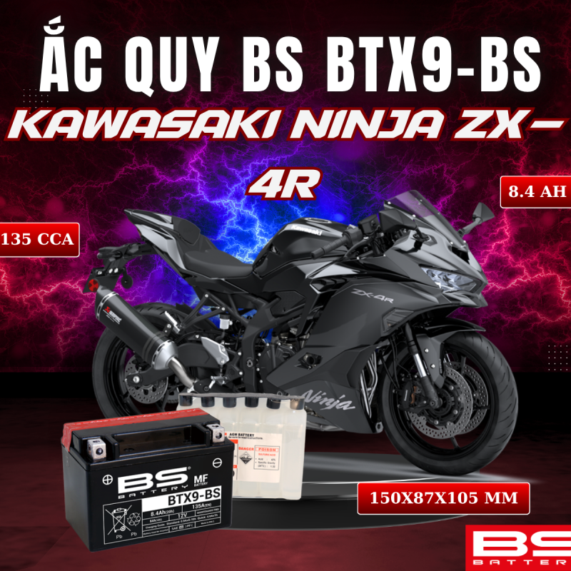 ẮC QUY BS BATTERY BTX9-BS 135CCA KAWASAKI NINJA ZX-4R (150 x 87 x 105 mm)
