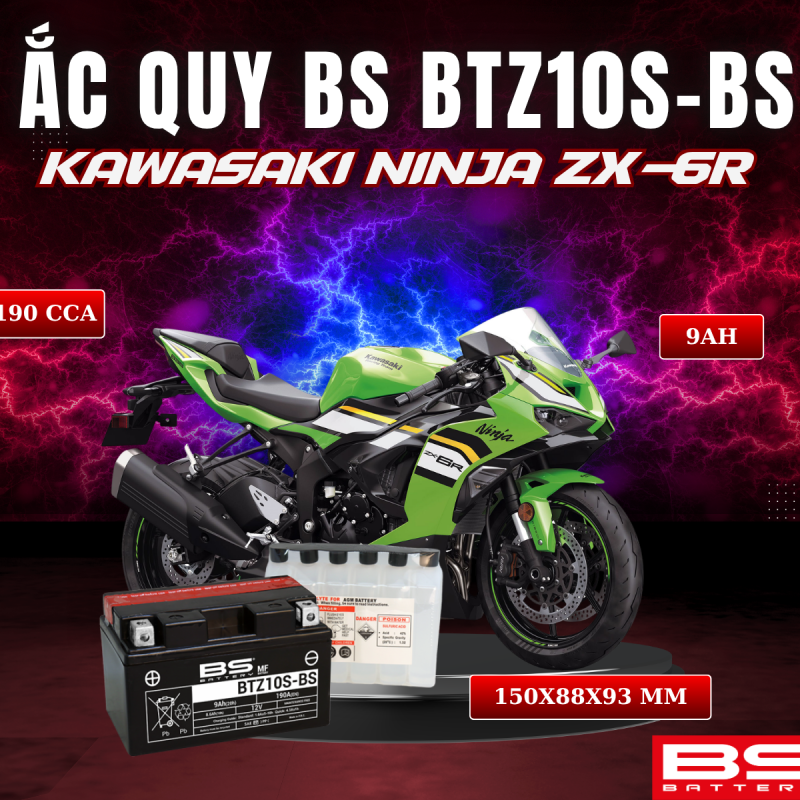 ẮC QUY BS BATTERY BTZ10S-BS 190CCA KAWASAKI NINJA ZX-6R (150 x 88 x 93 mm)