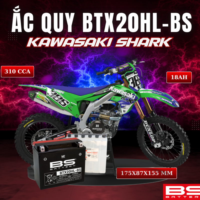 ẮC QUY BS BTX20HL-BS 310CCA KAWASAKI SHARK (175x87x155 mm)