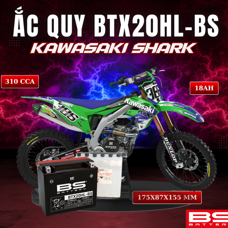 BÌNH ẮC QUY BS BTX20HL-BS 310CCA KAWASAKI SHARK (175x87x155 mm)