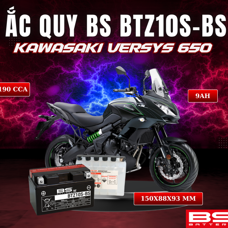 ẮC QUY BS BATTERY BTZ10S-BS 190CCA KAWASAKI VERSYS 650 (150 x 88 x 93 mm)
