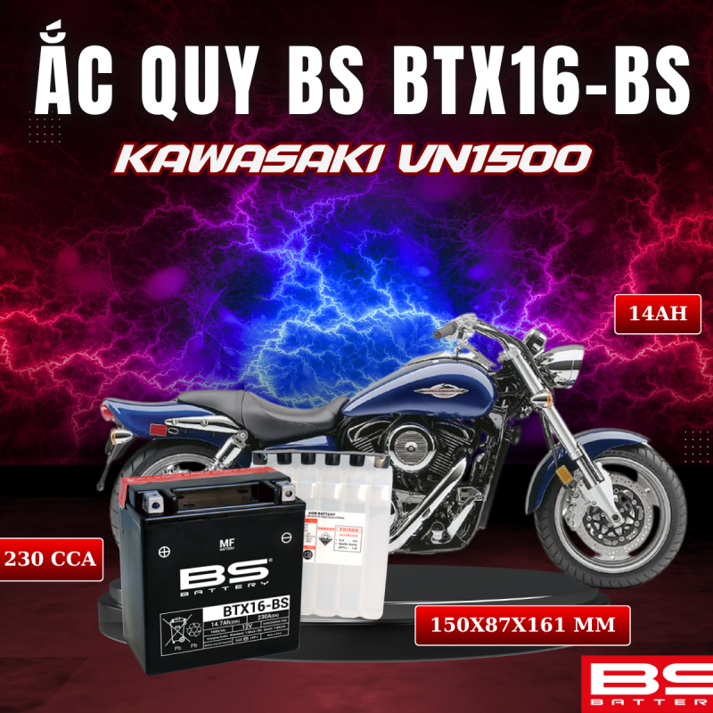 ẮC QUY BS BTX16-BS 230CCA KAWASAKI VN1500 (150x 87x 161mm)