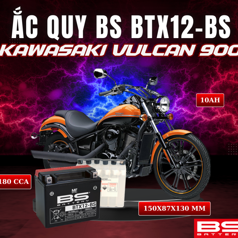 BÌNH ẮC QUY BS BTX12-BS 180CCA KAWASAKI VULCAN 900 (150x87x130 mm)