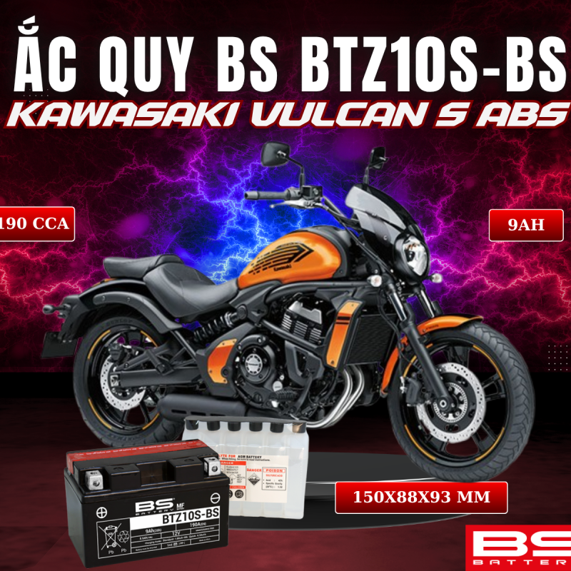 ẮC QUY BS BATTERY BTZ10S-BS 190CCA KAWASAKI VULCAN S ABS (150 x 88 x 93 mm)
