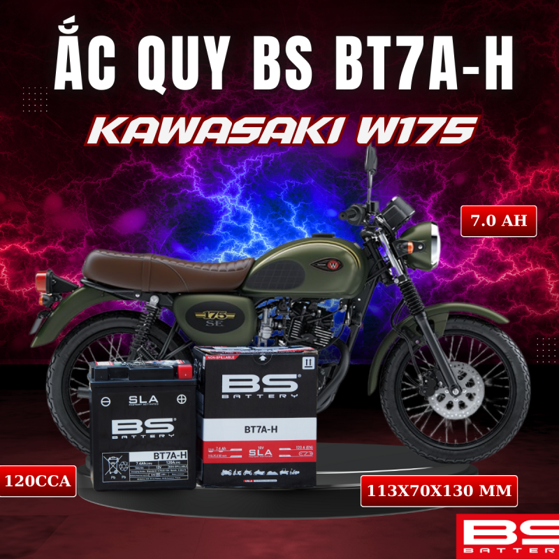 BÌNH ẮC QUY BS BT7A-H 120CCA KAWASAKI W175 (113x70x130 mm)