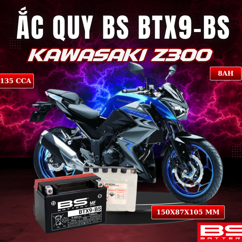 ẮC QUY BS BATTERY BTX9-BS 135CCA KAWASAKI Z300 (150 x 87 x 105 mm)