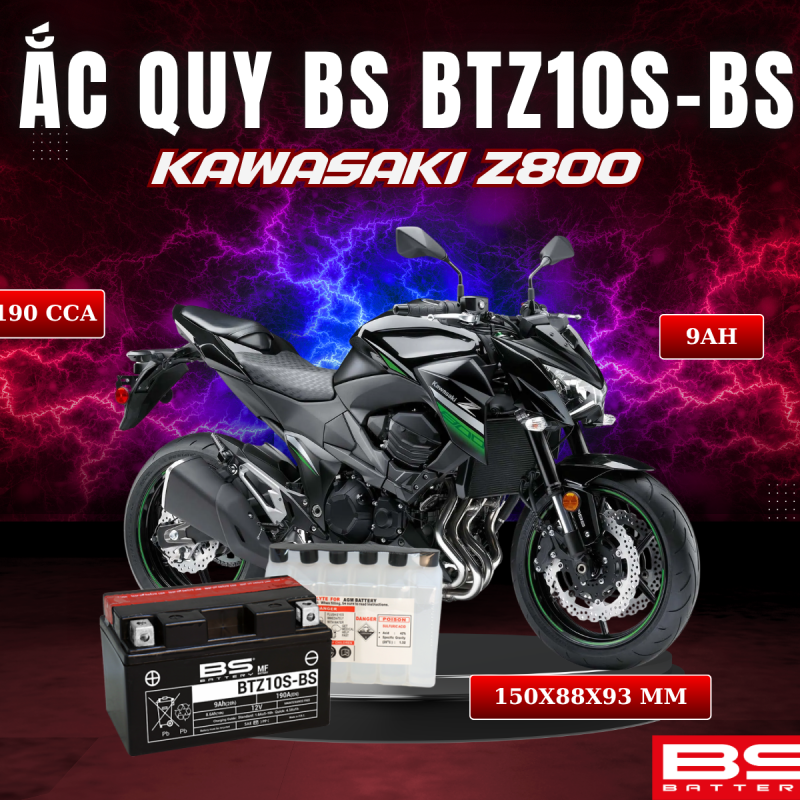ẮC QUY BS BATTERY BTZ10S-BS 190CCA KAWASAKI Z800 (150 x 88 x 93 mm)