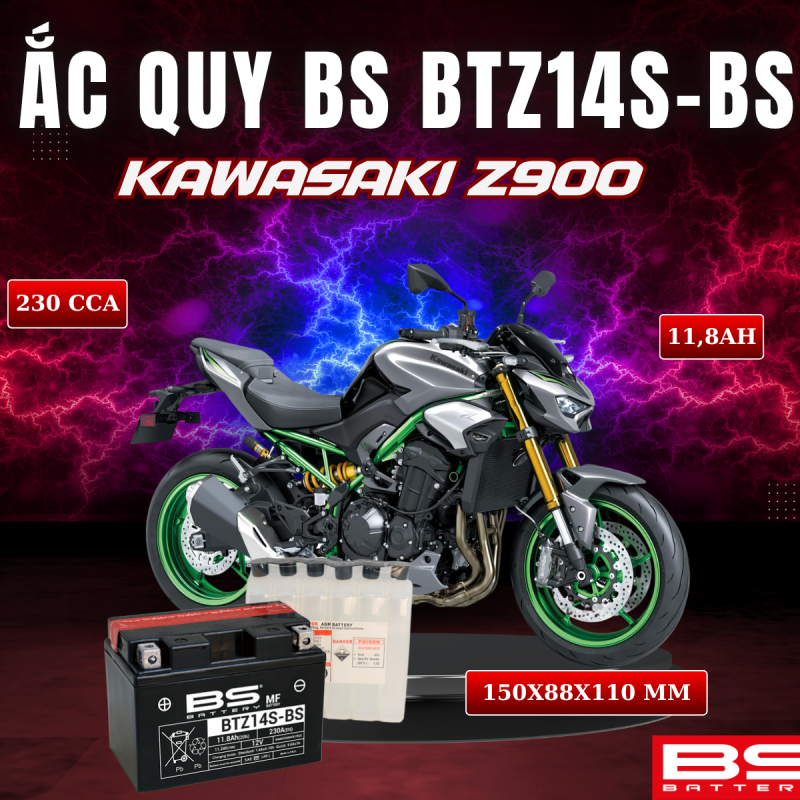 ẮC QUY BS BATTERY BTZ14S-BS 230CCA KAWASAKI Z900 (150 x 88 x 110mm)