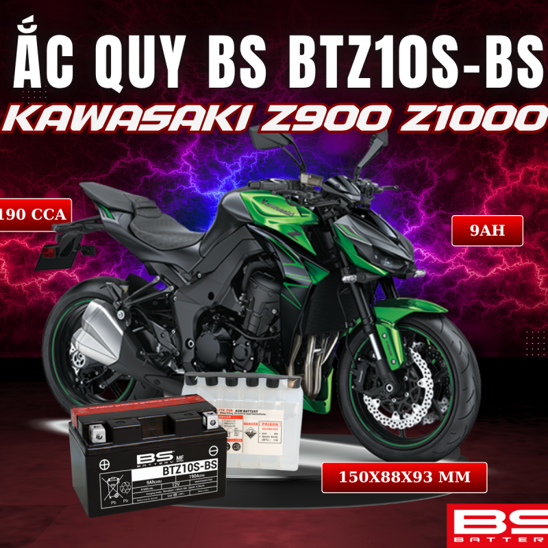 ẮC QUY BS BATTERY BTZ10S-BS 190CCA KAWASAKI Z1000 (150 x 88 x 93 mm)