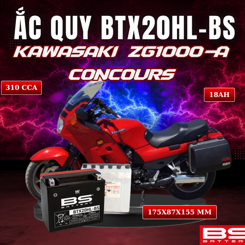 ẮC QUY BS BTX20HL-BS 310CCA KAWASAKI ZG1000-A CONCOURS (175x87x155 mm)