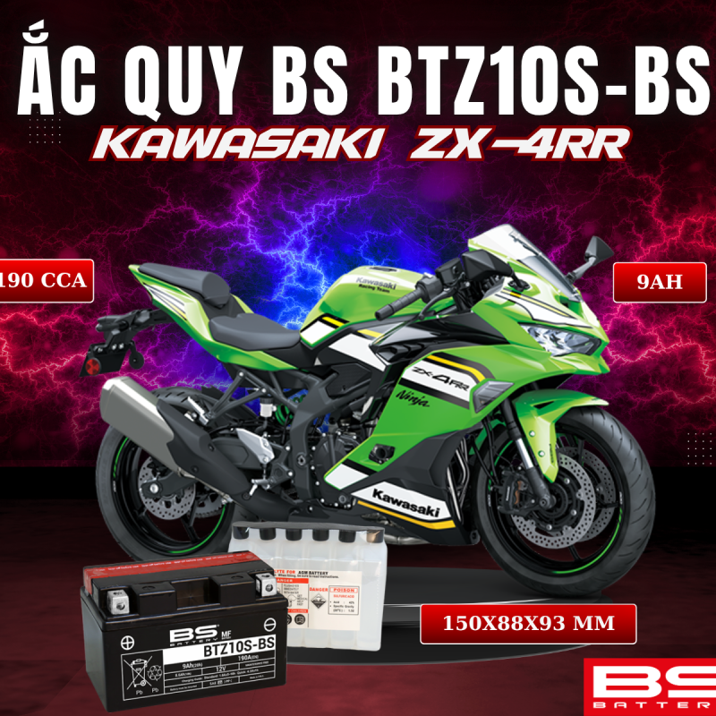 ẮC QUY BS BATTERY BTZ10S-BS 190CCA  KAWASAKI NINJA ZX-4RR (150 x 88 x 93 mm)