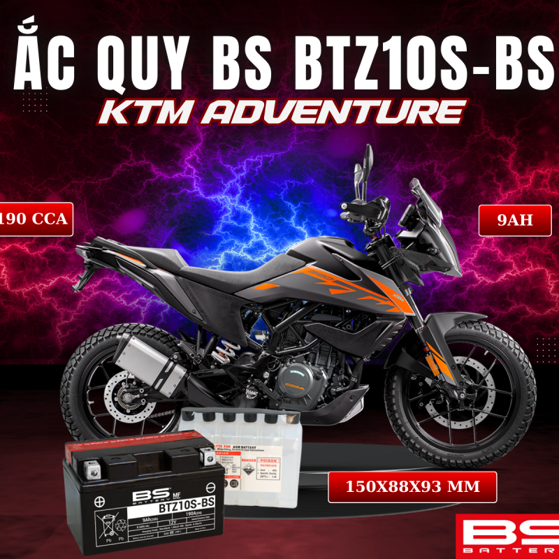 BÌNH ẮC QUY BS BATTERY BTZ10S-BS 190CCA KTM ADVENTURE (150 x 88 x 93 mm)