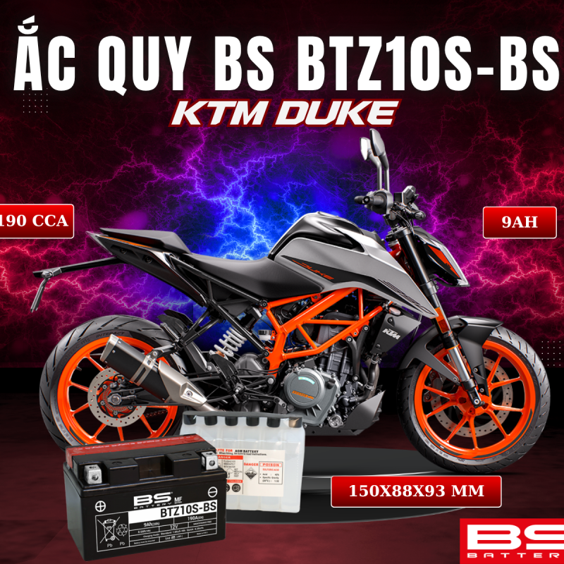 ẮC QUY BS BATTERY BTZ10S-BS 190CCA KTM DUKE 1290 (150 x 88 x 93 mm)