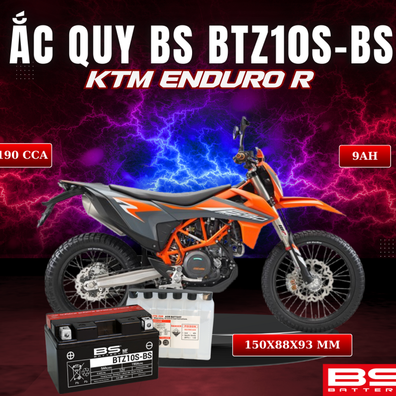 BÌNH ẮC QUY BS BATTERY BTZ10S-BS 190CCA KTM ENDURO R (150 x 88 x 93 mm)