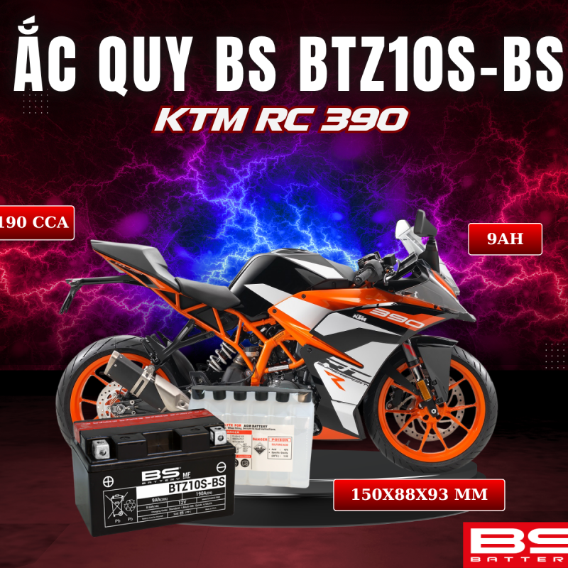 ẮC QUY BS BATTERY BTZ10S-BS 190CCA KTM RC 390 (150 x 88 x 93 mm)
