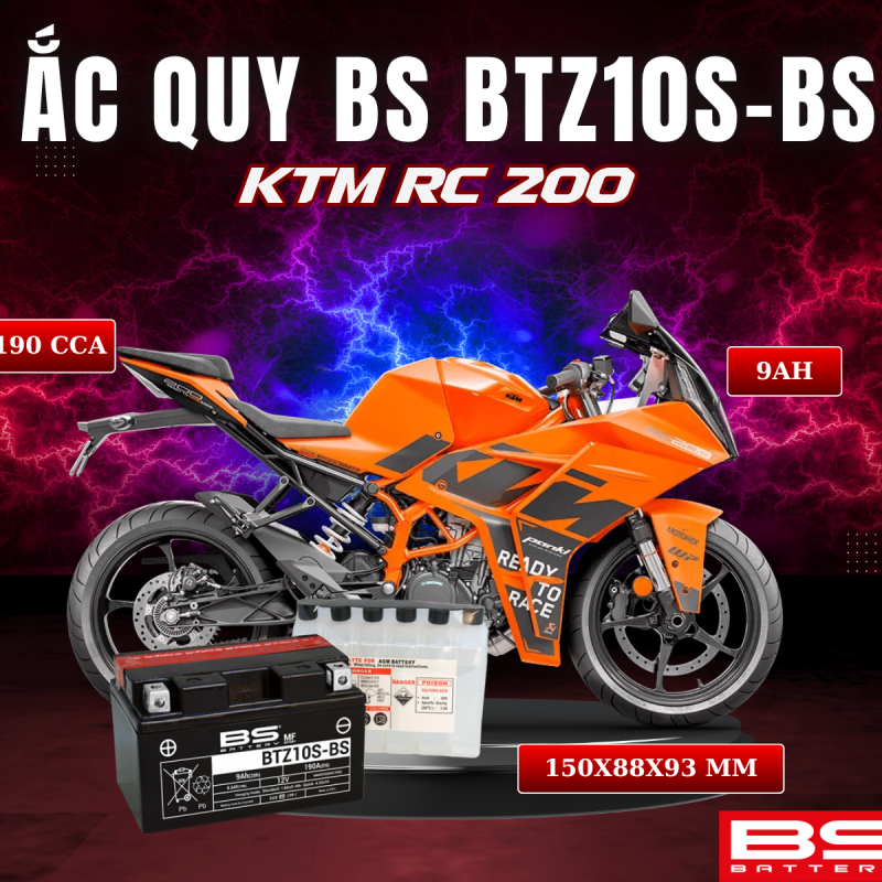 ẮC QUY BS BATTERY BTZ10S-BS 190CCA KTM RC200 (150 x 88 x 93 mm)