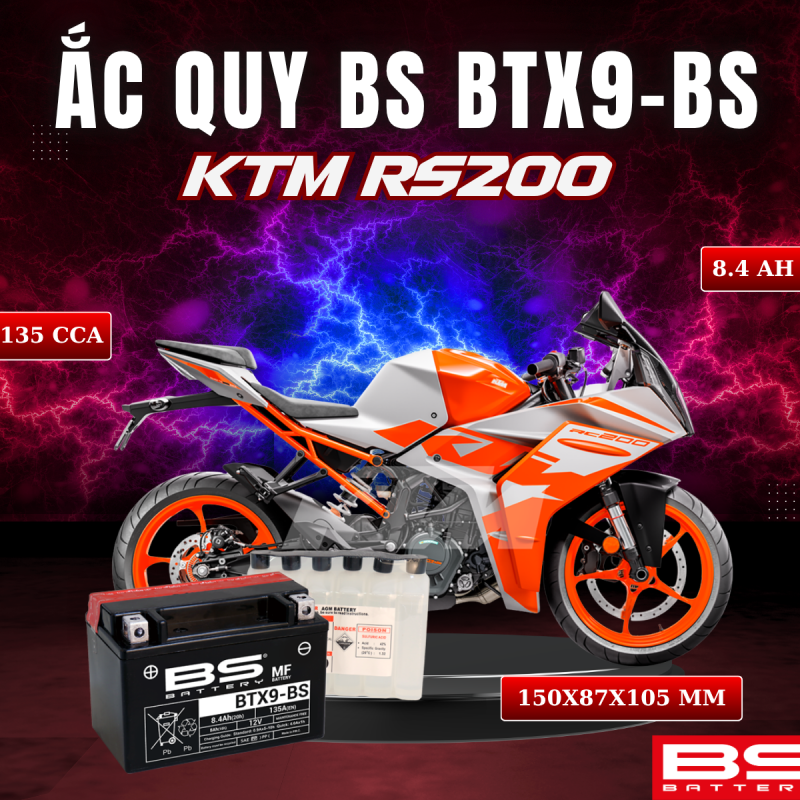 ẮC QUY BS BATTERY BTX9-BS 135CCA KTM RS200 (150 x 87 x 105 mm)
