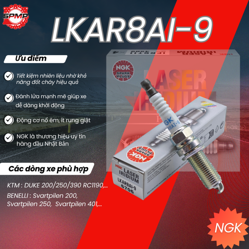 Bugi NGK LKAR8AI-9 dùng cho các dòng xe KTM, BENELLI