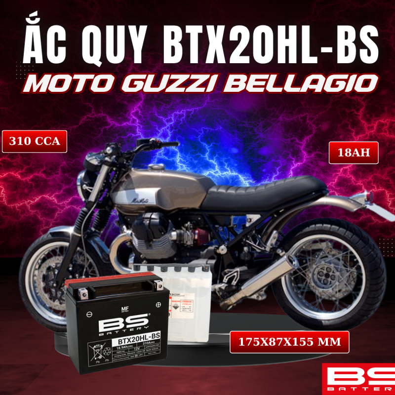 ẮC QUY BS BTX20HL-BS 310CCA MOTO GUZZI BELLAGIO (175x87x155 mm)